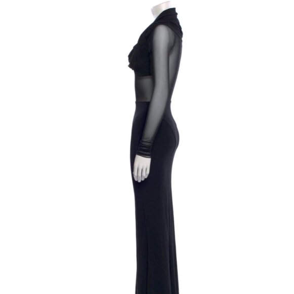Commense Black Sheer Long-Sleeve Maxi Dress With Drape Neckline. Cow neck - Picture 3 of 6